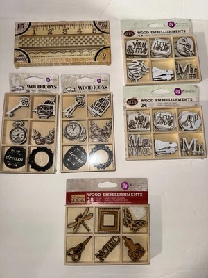 Prima Marketing Scrapbook Crafts Embellishments Wood Icons LOT of 133 pieces - Image 1 of 4