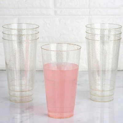 Vasos desechables de plástico transparente dorado brillante de 17 oz para cóctel fiesta catering Foto 1 de 4