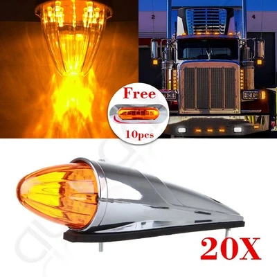 20X AMBER 17 LED TORPEDO CAB MARKER ROOF RUNNING TOP LIGHT +10X OVAL SIDE MARKER - Image 1 of 4