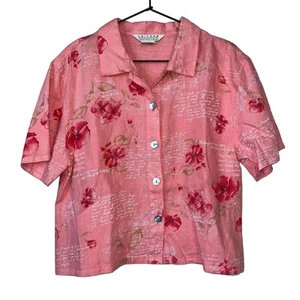 John Paul Richard Uniform Womens Sz M 100% Linen Button Down Floral Blouse - Picture 1 of 4