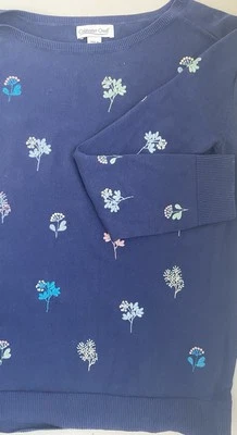 Coldwater Creek Floral Embroidered 100% Cotton Lightweight Sweater Navy Women SM - Image 1 of 4