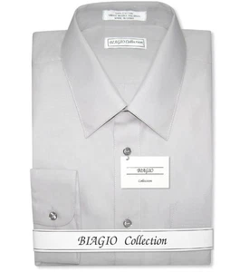 Camisa de Vestir Biagio Para Hombres 100% ALGODÓN Sólida Color GRIS PLATEADA Talla 16 36/37 - Imagen 1 de 4