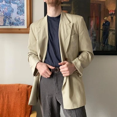 Frankonia Jagd vintage German 100% silk cream double breasted blazer. Mens L(42) - Image 1 of 4