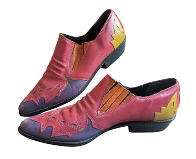 Mootsies Tootsies Vintage Western Leather Ankle Boots Pink & Purple Pointed Toe - Image 1 of 4