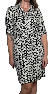 J. McLaughlin Bryn Strick Jersey Kragen Shirt Kleid schwarz elfenbein Knoten Print klein - Bild 1 von 17