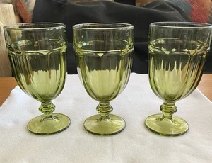 Libbey USA Duratuff Olive Green Glasses Footed Water Goblets Set of 3 Vtg - Picture 1 of 7