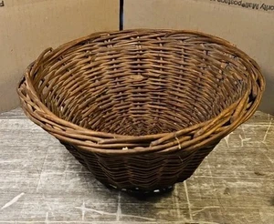 WICKER BASKET 10" ROUND 5" DEEP BRAIDED WOVEN BOWL BROWN NATURAL - Picture 1 of 2