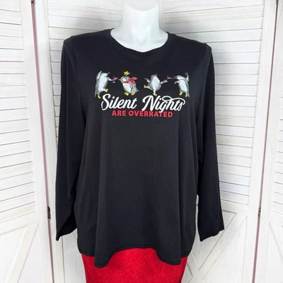 Футболка женская Cacique Sleep 18 20 черная танцующие пингвины праздничная рождественская футболка - Изображение 1 из 4