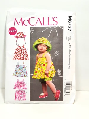 McCall's M6727 EASY Reversible Strappy Dress, Top, Shorts & Floppy Hat Sz NB-XL - Image 1 of 3