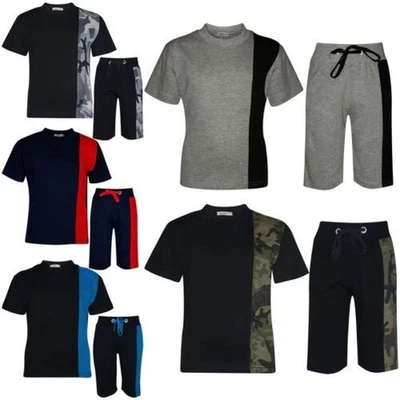 Bambini Ragazzi T Shorts 100% Cotone Contrasto Pannello Top Estivo Corto Di 5-13 - Immagine 1 di 4