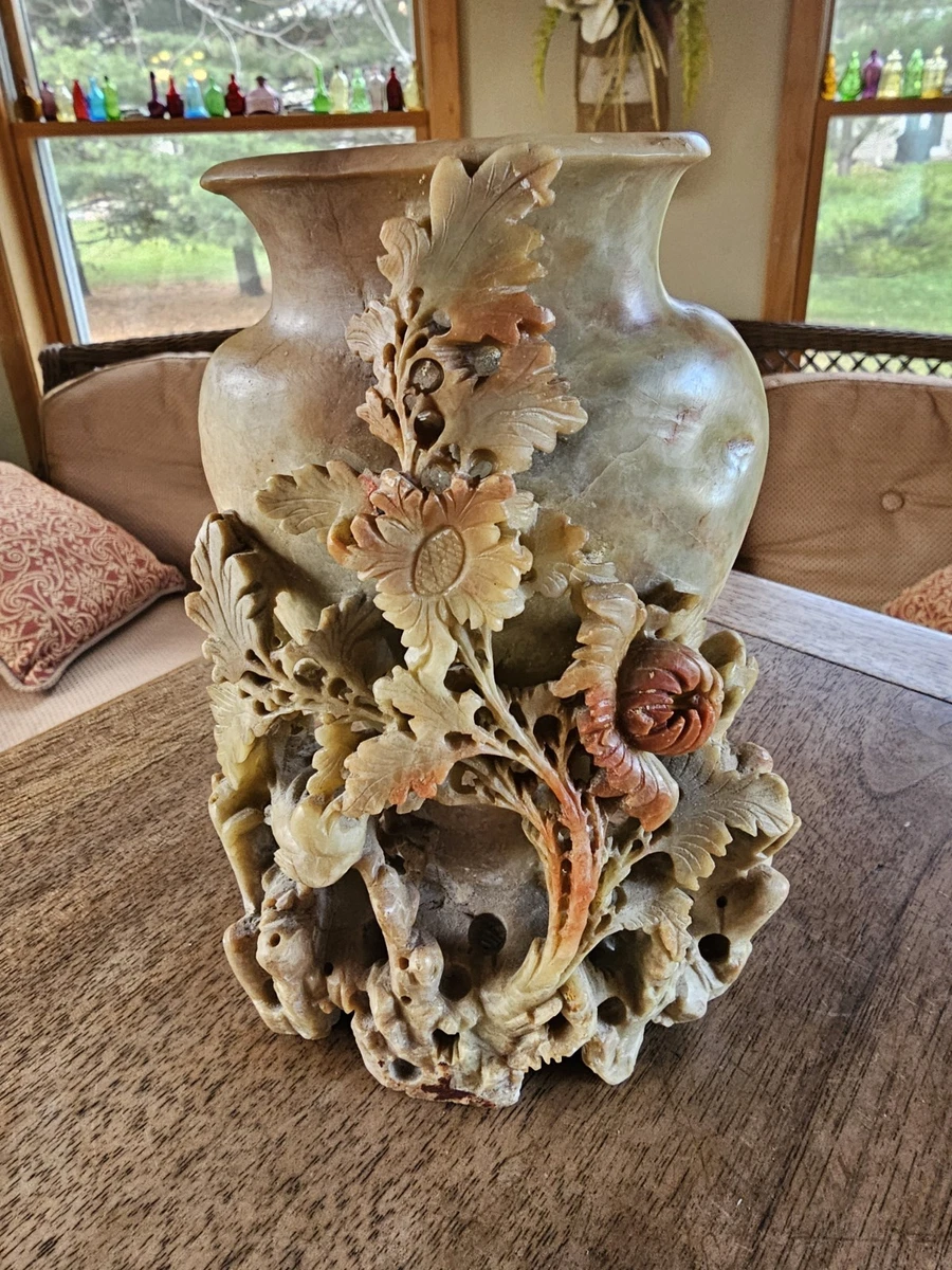 皂石雕刻印第安纳中国古董花瓶| eBay