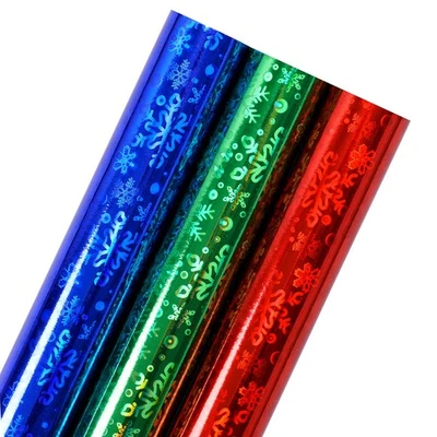 LeZakaa Snowflake Holographic Wrapping Paper - Mini Roll Red/Blue/Green Rainbow - Image 1 of 4