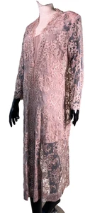 Vintage 1970’s Natalie Aronson Vintage Crewel Embroidered Silver/Pink Duster - Picture 1 of 10