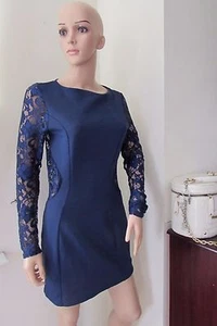 ASOS Bodycon Lace Insert Sleeves Mini Occasion Party Cocktail Nice Dress 16 Blue - Picture 1 of 8