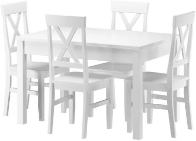 Set bianco acqua di  tavolo da pranzo lungo e 4 sedie in Pino 90.70-51AW-Set22 - Immagine 1 di 4
