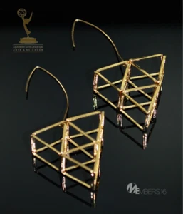 3D TRIANGLE Gold Sterling EARRINGS Fashion Jewelry MEMBERS16 Avant Garde Nail - Picture 1 of 8