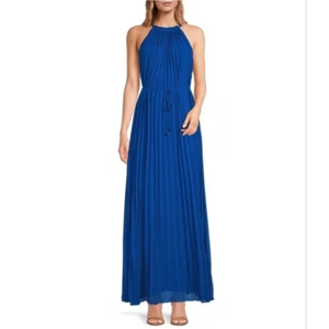 NWT Ted Baker London Pleated Halter Neck Blue Chiffon Maxi Dress Sz 2/US S $325 - Picture 1 of 12