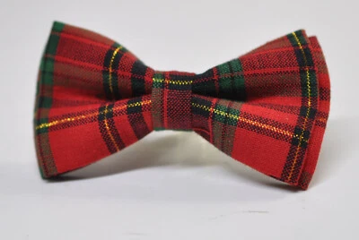Xmas Christmas Red Green Gold Tartan Hand Made Bow tie for Men / Youth / Boys - Image 1 of 4