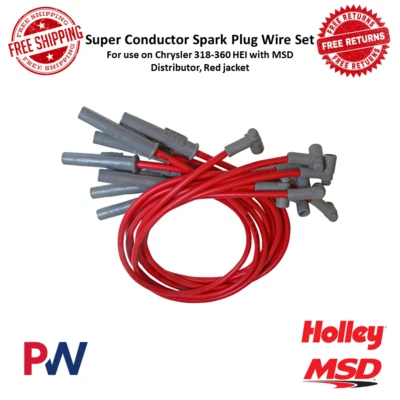Juego de cables de bujía MSD Super Conductor rojo para Dodge, Chrysler, Plymouth 60-91 Foto 1 de 4