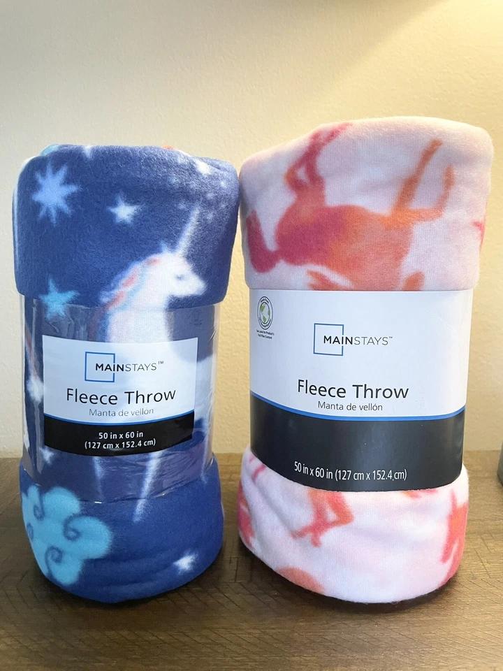 Lote de 2 Mantas MAINSTAYS Unicornio Vellón Rosa y Azul 50"x 60" NUEVAS Foto 1 de 3