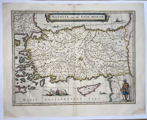 ASIA MINOR CYPRUS 1642 WILLEM BLAEU LARGE ANTIQUE MAP 17TH CENTURY - Picture 1 of 13