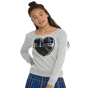 Justice Heart Flip Sequin Boatneck Top - Picture 1 of 2