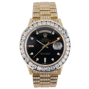 Rolex Day-Date 18238 President ICED Yellow Gold W Diamonds Black Dial 36mm 1995 - Picture 1 of 12