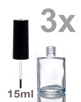 3 x Empty Nail Polish Bottle Franken indi mix Glass Bottles 15ml Oval Cap & Lid