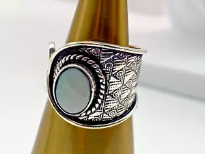 Sterling Silver 925 Ring Opal Open Front 3.72g Size N - Picture 1 of 6