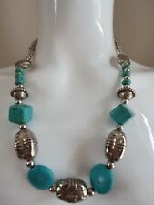 Faux Turquoise Sliver Tone long Oriental Boho Festival Holiday Necklace cu61561