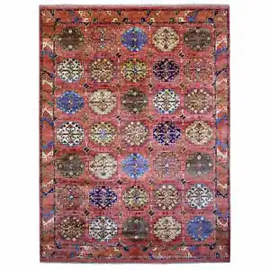 8'8"x11'7"Red Turkeman Ersari with Geometric Design Wool Hand Knotted Rug R70709 - Picture 1 of 12