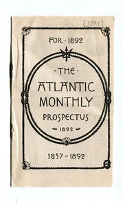 Vintage Advertising Booklet THE ATLANTIC MONTHLY Prospectus 1892 coming articles - Picture 1 of 2