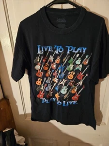 Lifestyle Classics L Men’s Many Guitars Black Tee Shirt Live To Play Play To Li - Picture 1 of 6