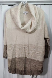 Kim Rogers Cowl Neck Cream & Brown Round Edge Long Sleeve Acrylic Sweater Size S - Picture 1 of 6