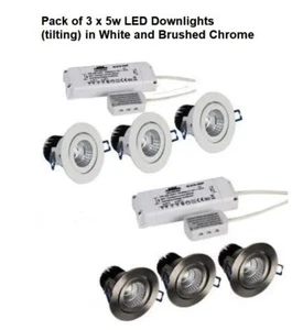 Pack of 3 - 5W Downlights with LED Driver | Colours - White or Brushed Chrome - Picture 1 of 8