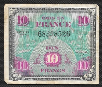 France 10 Francs 1944 Allied Military Currency Circulated Banknote - Image 1 of 2
