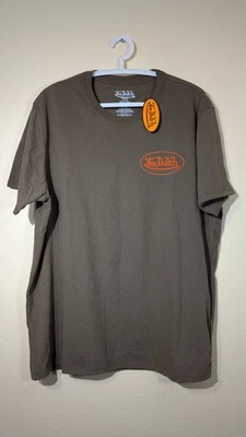 Camiseta marrón VON DUTCH para hombre + logotipos naranjas (delantera y trasera) talla XL extra grande Foto 1 de 4