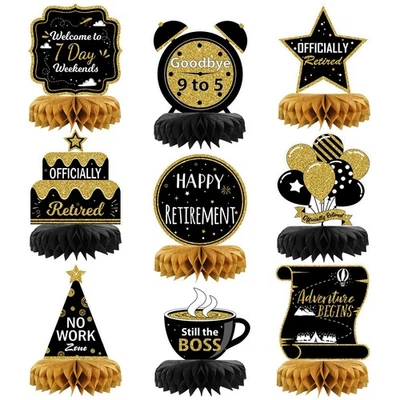 9PCS Black Gold Retirement Party Table Decorations Centerpieces for Men Women - Image 1 of 4