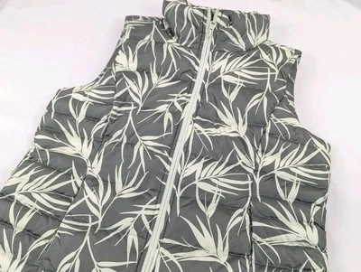 Down Filled Puffer Vest Womens Jacket XS Lands End Floral Green Zip Up - Image 1 of 4