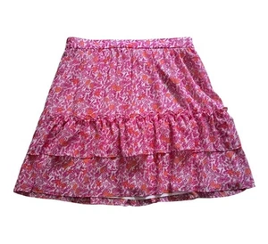 J. Crew Skirt Women's Medium Pink Mini Short Tiered Ruffle Floral Ivory Azeala - Picture 1 of 11