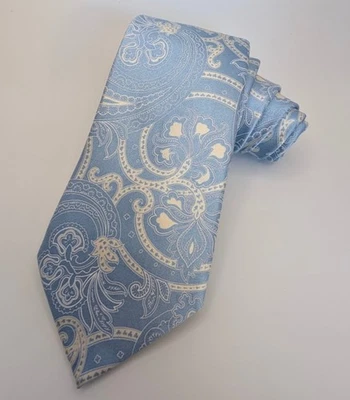 VALENTINO Men's 100% Silk Necktie Baby Blue & Cream Paisley Designer Luxury Tie - Image 1 of 4