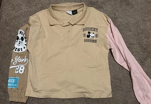 Zara x Disney Mickey Mouse Henley Langarmshirt rosa hellbraun Größe 10 Jugend/Kinder - Bild 1 von 5
