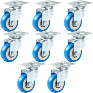 8 Pack Caster Wheels Swivel Plate Casters Blue Polyurethane Wheels Pu - Picture 1 of 9
