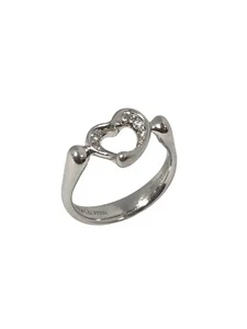 TIFFANY & COMPANY ELSA PERETTI PLATINUM AND DIAMOND OPEN HEART RING - Picture 1 of 4