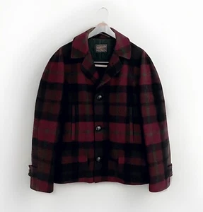 Vintage PENDLETON Wool Coat Sz L Burgundy Plum Plaid Quilted Lining Button Down - Picture 1 of 7