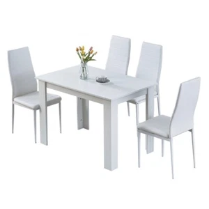 Modern 5Pcs White Dining Table set for 4 Wooden Kitchen Table Set with 4 Chairs - Picture 1 of 11