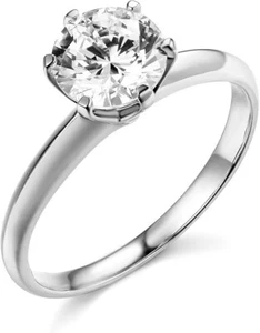 Anillo de compromiso solitario de corte redondo de 1,75 quilates oro blanco liso de 14 quilates - Imagen 1 de 3