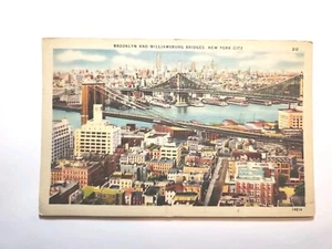 Postkarte Vintage Ansicht der Brooklyn & Williamson Brücken in New York City um 1946  - Bild 1 von 3