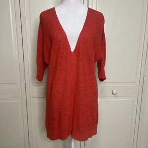 Eileen Fisher Orange Tunic Slub Knit Organic Linen Cotton Tunic Top Size SP - Picture 1 of 11
