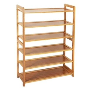 Concise Rectangle 6 Tiers Bamboo Shoe Rack Wood Color - Picture 1 of 4